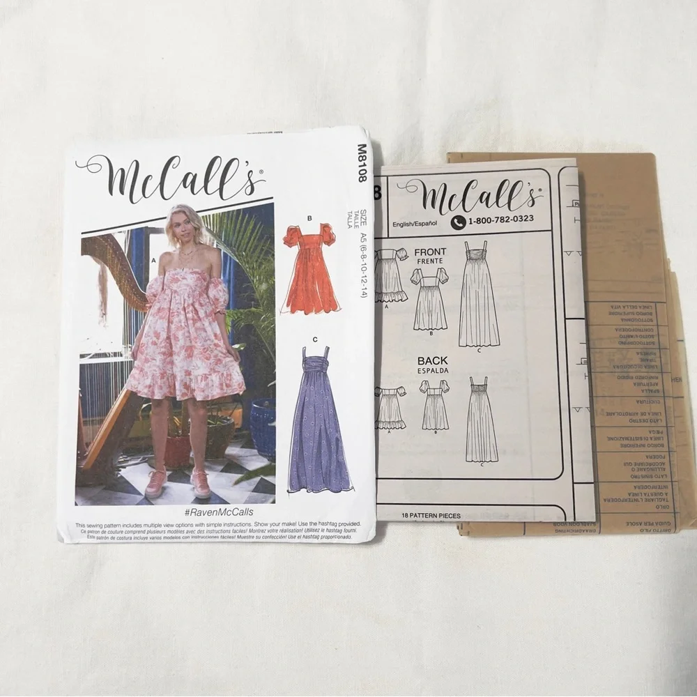 McCall’s M8108 Sewing Pattern Misses Dress Size A5 6-14 Uncut Factory Folded